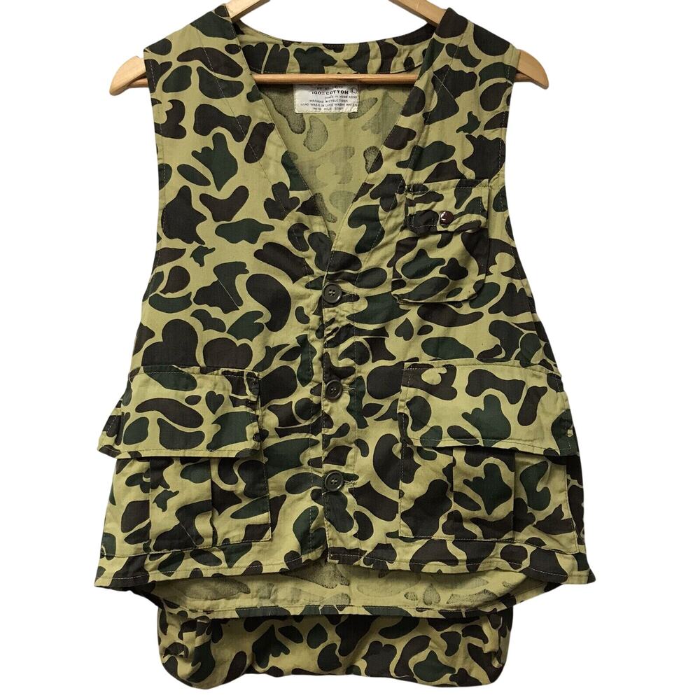 Texsport Hunting Vest Mens Large Green Camouflage Detachable Back Pouch